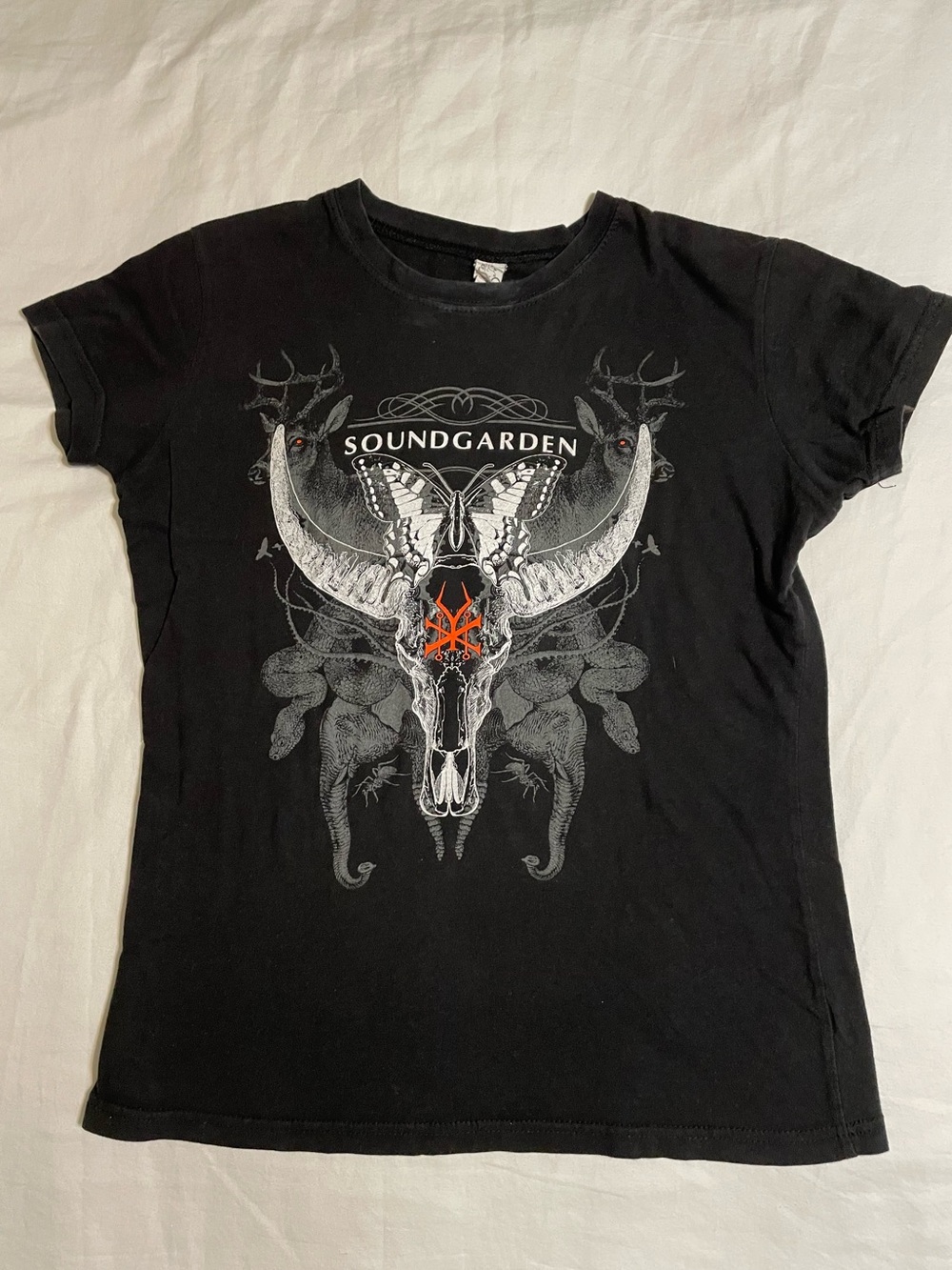 Soundgarden Black Graphic Band Tee - Skull & Moth Design- Women’s M